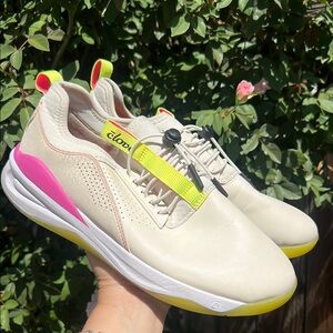 Clove Lemonade - Beige Sneakers with Neon Pink & Yellow Accents